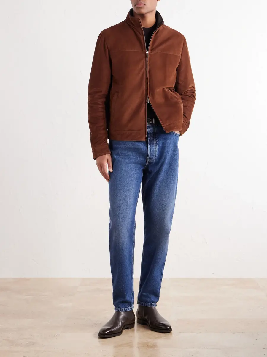 Thom Sweeney Suede Mock-Neck Bomber Jacket - Men | Thumbnail 2 Thom Sweeney Suede Mock-Neck Bomber Jacket - Men | Thumbnail 2