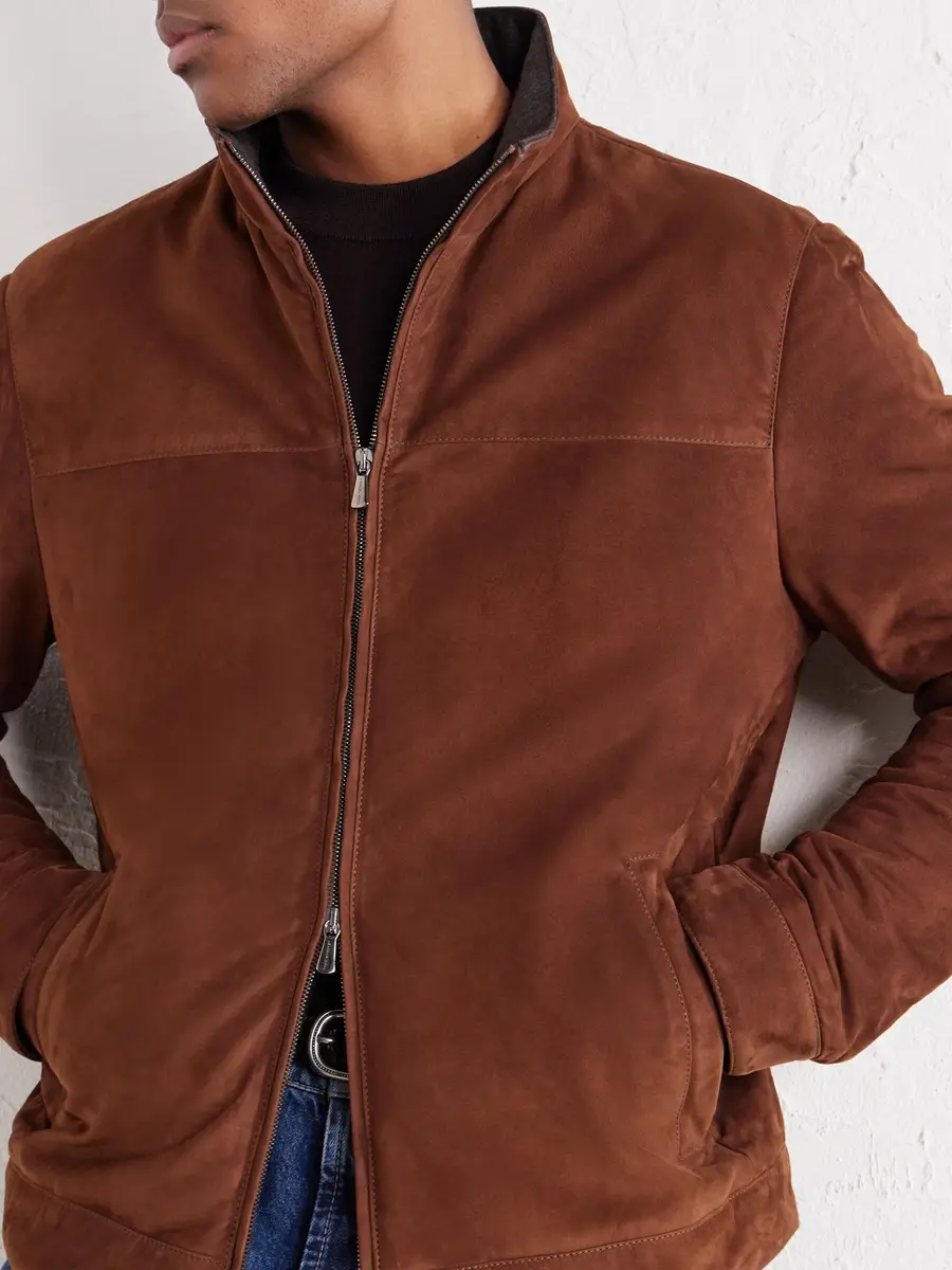 Thom Sweeney Suede Mock-Neck Bomber Jacket - Men | Thumbnail 5 Thom Sweeney Suede Mock-Neck Bomber Jacket - Men | Thumbnail 5