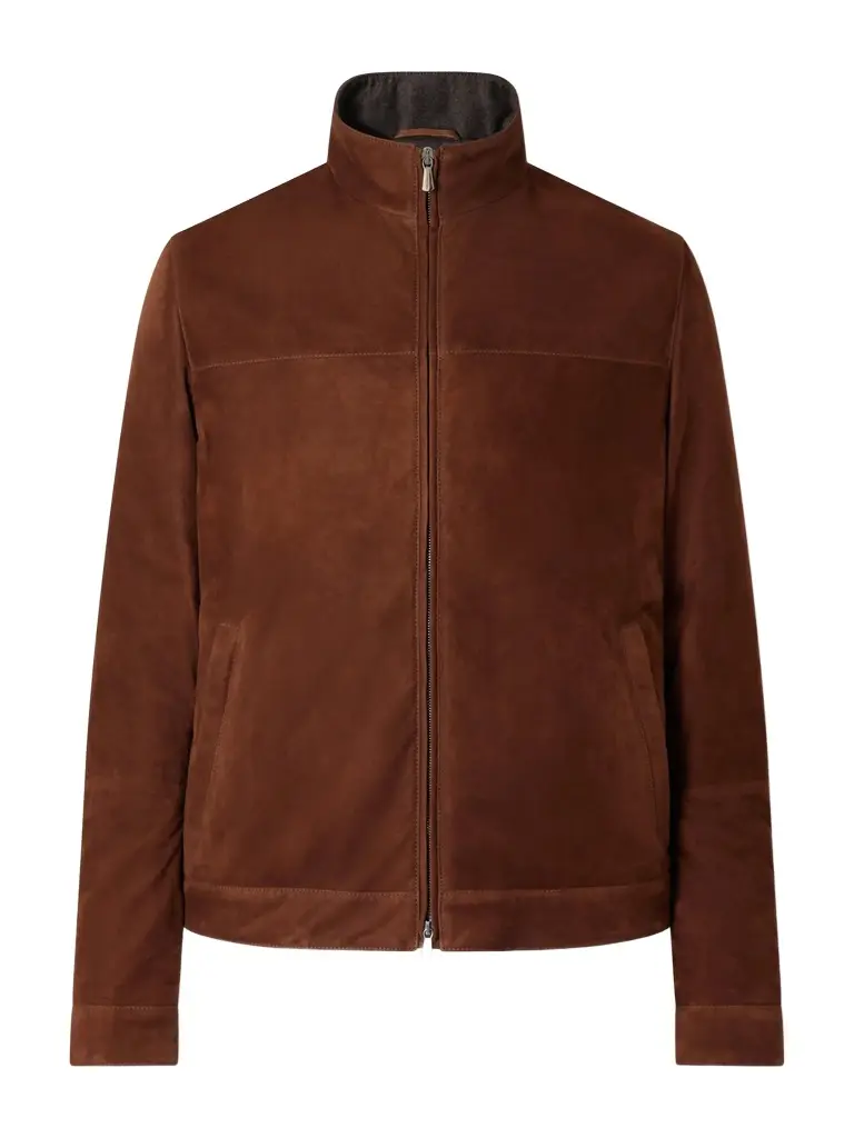 Suede Mock-Neck Bomber Jacket - Men Suede Mock-Neck Bomber Jacket - Men