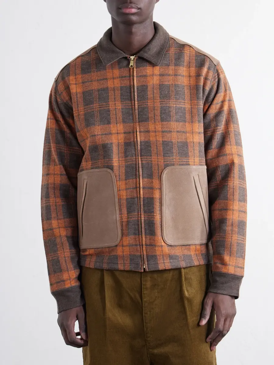 Junya Watanabe Checked Suede-Trimmed Wool-Flannel Blouson Jacket - Men | Thumbnail 3 Junya Watanabe Checked Suede-Trimmed Wool-Flannel Blouson Jacket - Men | Thumbnail 3
