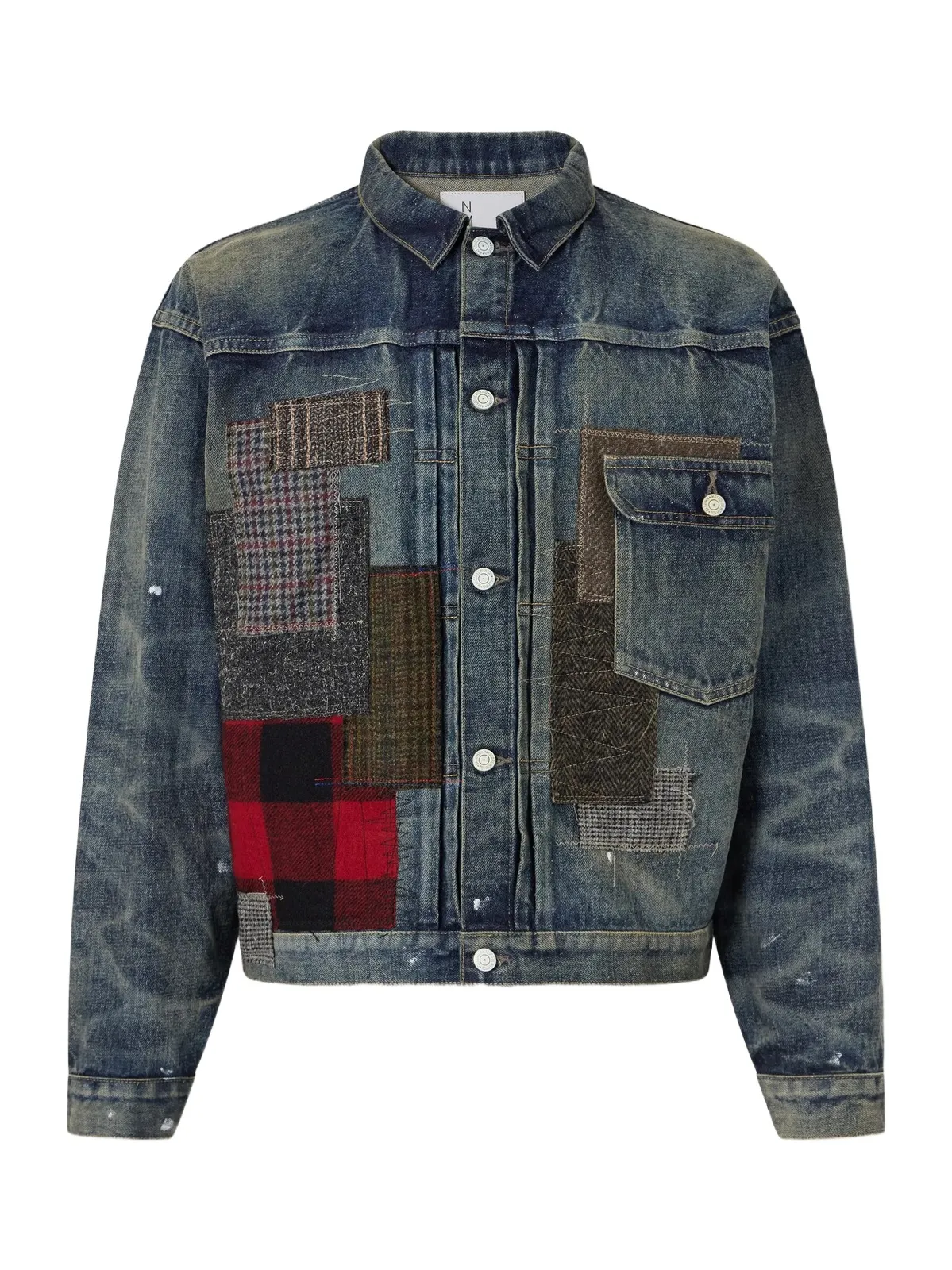 Junya Watanabe Patchwork Distressed Paint-Splattered Denim Jacket - Men