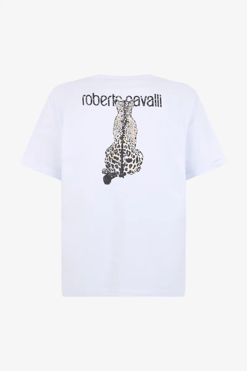 Roberto Cavalli White Logo T-Shirt with Leopard Graphic | Thumbnail 3 Roberto Cavalli White Logo T-Shirt with Leopard Graphic | Thumbnail 3