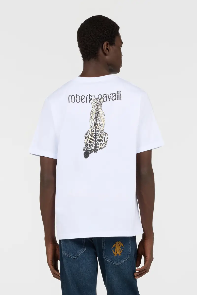Roberto Cavalli White Logo T-Shirt with Leopard Graphic | Thumbnail 4 Roberto Cavalli White Logo T-Shirt with Leopard Graphic | Thumbnail 4