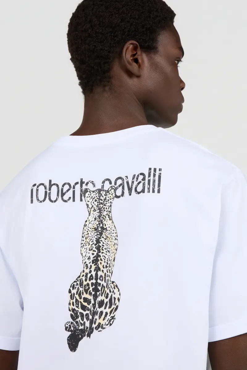 Roberto Cavalli White Logo T-Shirt with Leopard Graphic | Thumbnail 6 Roberto Cavalli White Logo T-Shirt with Leopard Graphic | Thumbnail 6