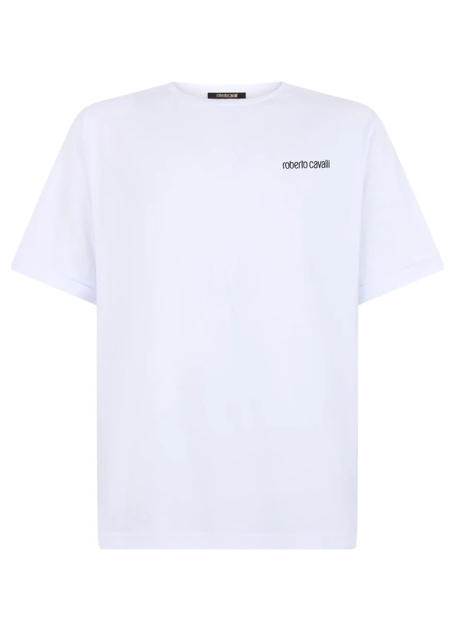 Roberto Cavalli White Logo T-Shirt with Leopard Graphic