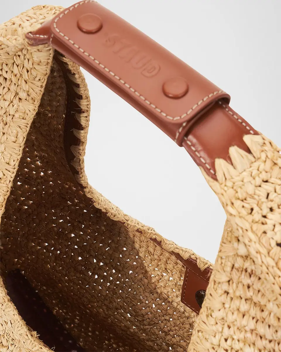 Staud Moon Raffia & Leather Shoulder Bag | Thumbnail 3 Staud Moon Raffia & Leather Shoulder Bag | Thumbnail 3