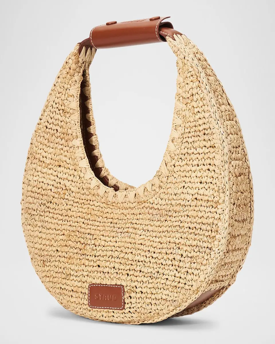 Staud Moon Raffia & Leather Shoulder Bag | Thumbnail 4 Staud Moon Raffia & Leather Shoulder Bag | Thumbnail 4