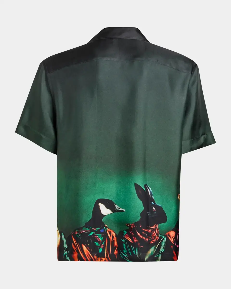 Etro Men's Silk Wildlife Graphic Short-Sleeve Shirt | Thumbnail 2
