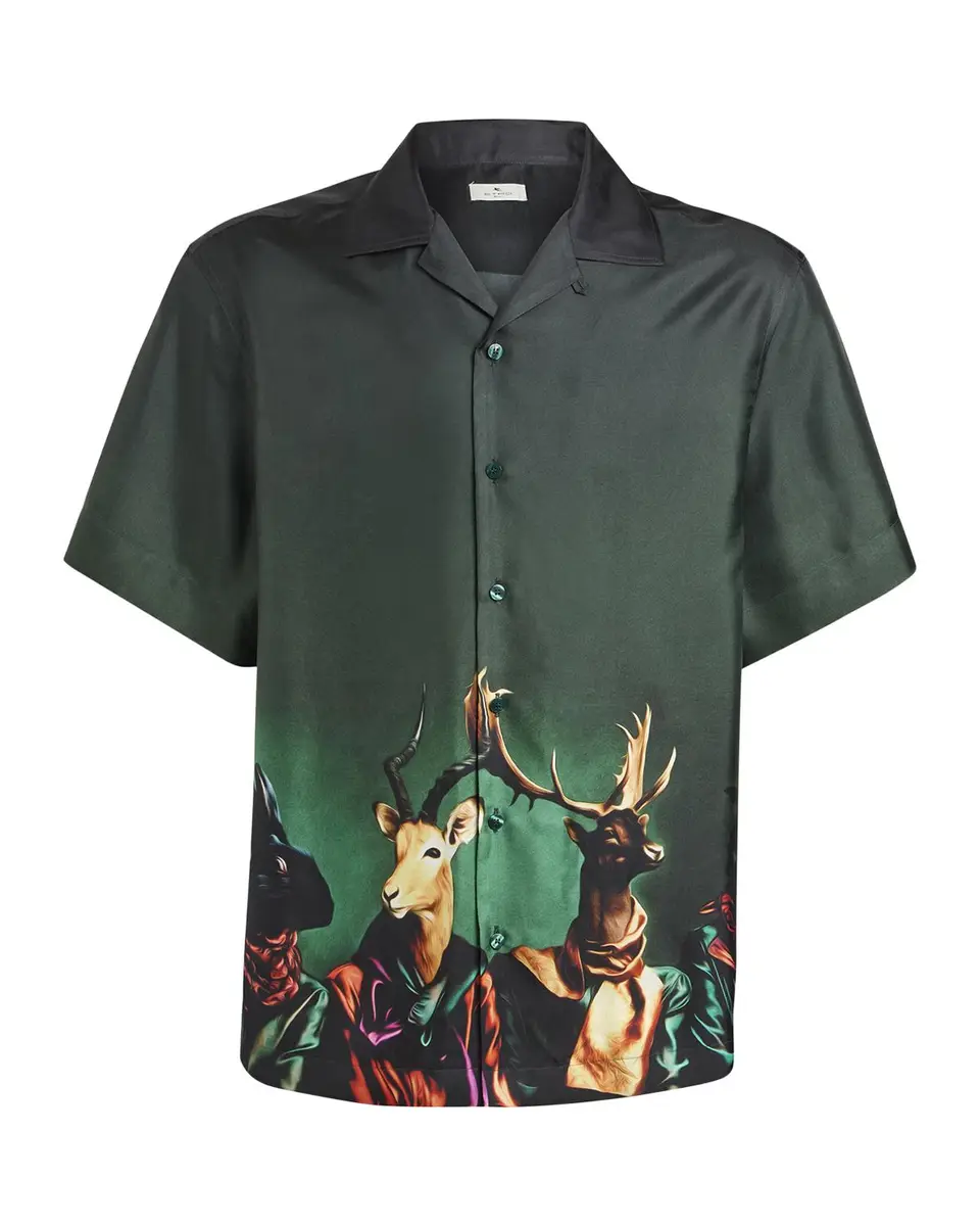 Etro Men's Silk Wildlife Graphic Short-Sleeve Shirt | Thumbnail 3