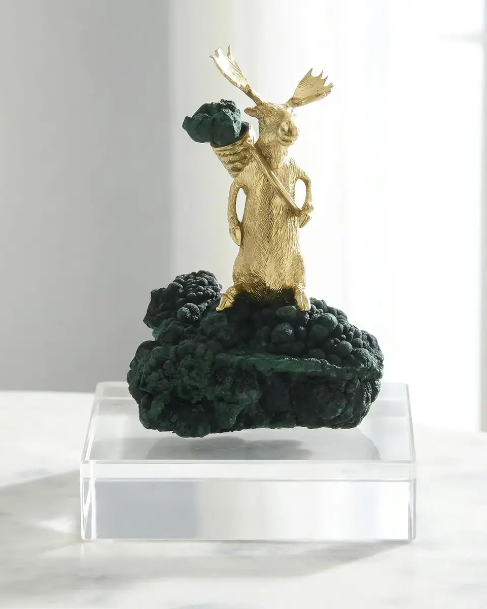 John-Richard Collection Brass Moose Sculpture on Crystal, Small