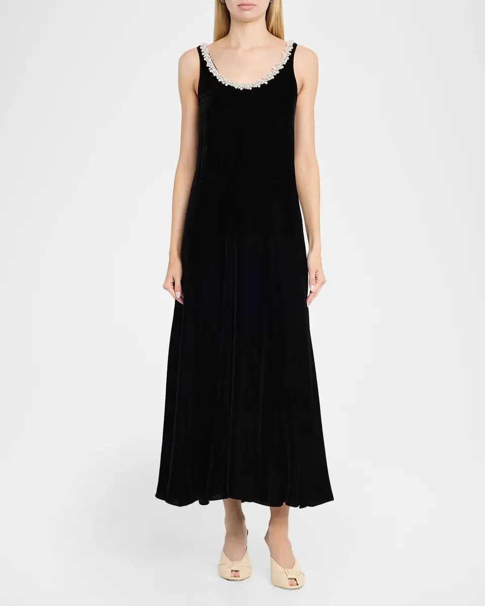 Maria McManus Pearly Beaded Scoop-Neck Velvet Midi Dress | Thumbnail 2