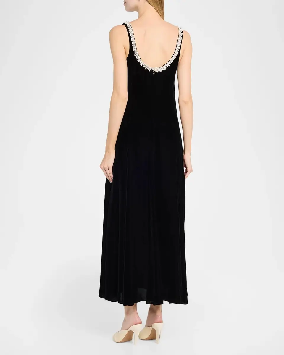 Maria McManus Pearly Beaded Scoop-Neck Velvet Midi Dress | Thumbnail 3