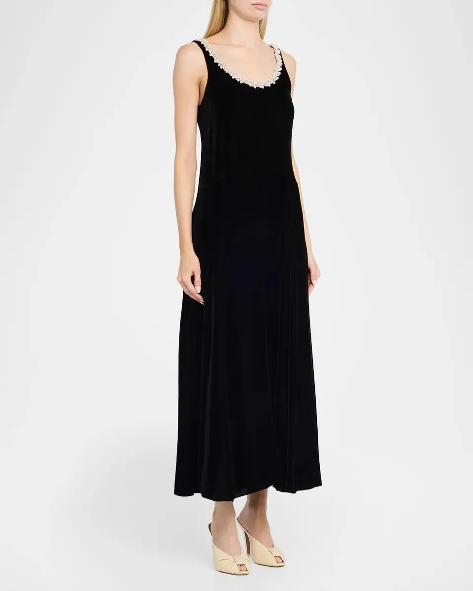 Maria McManus Pearly Beaded Scoop-Neck Velvet Midi Dress | Thumbnail 4