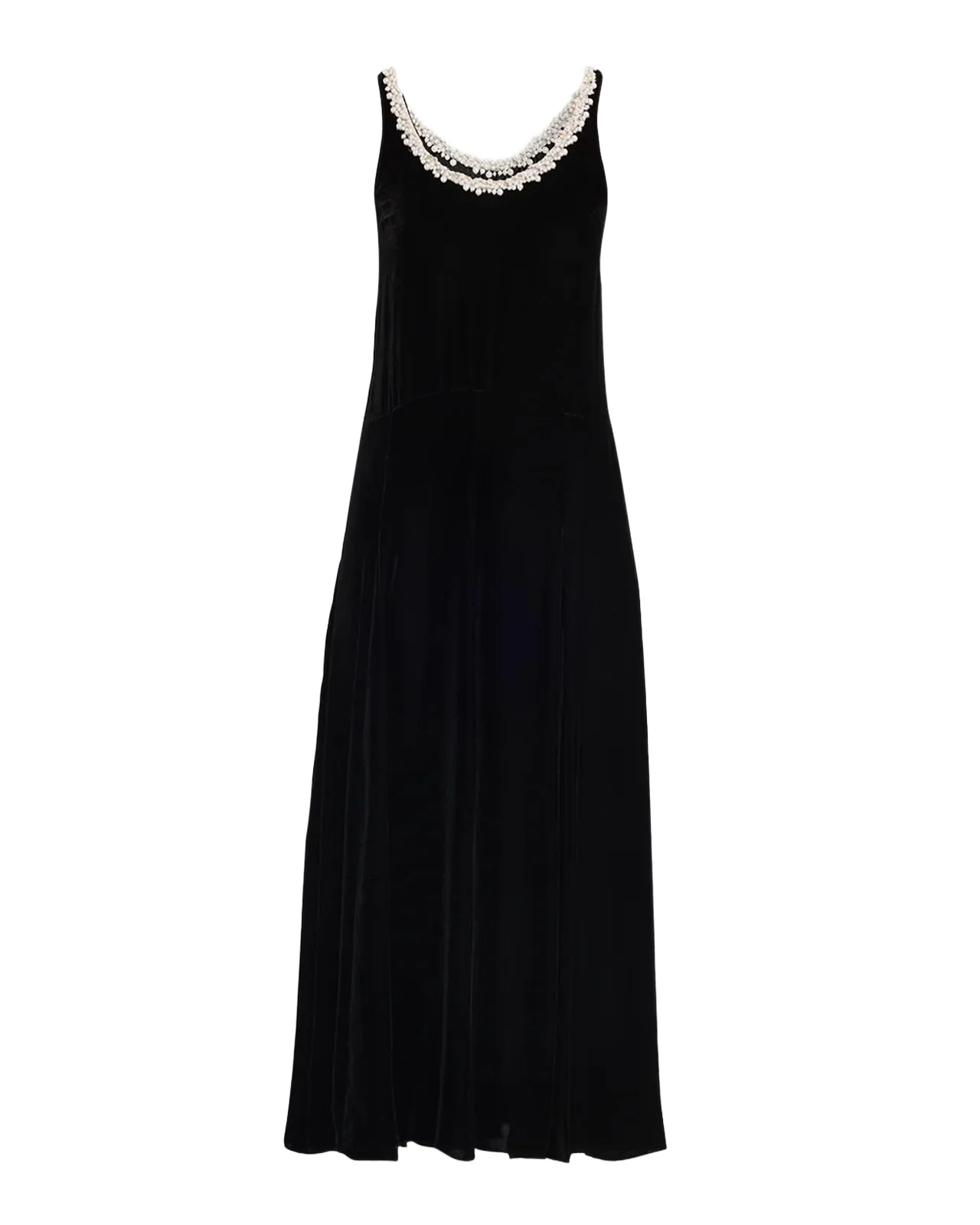 Pearly Beaded Scoop-Neck Velvet Midi Dress Pearly Beaded Scoop-Neck Velvet Midi Dress