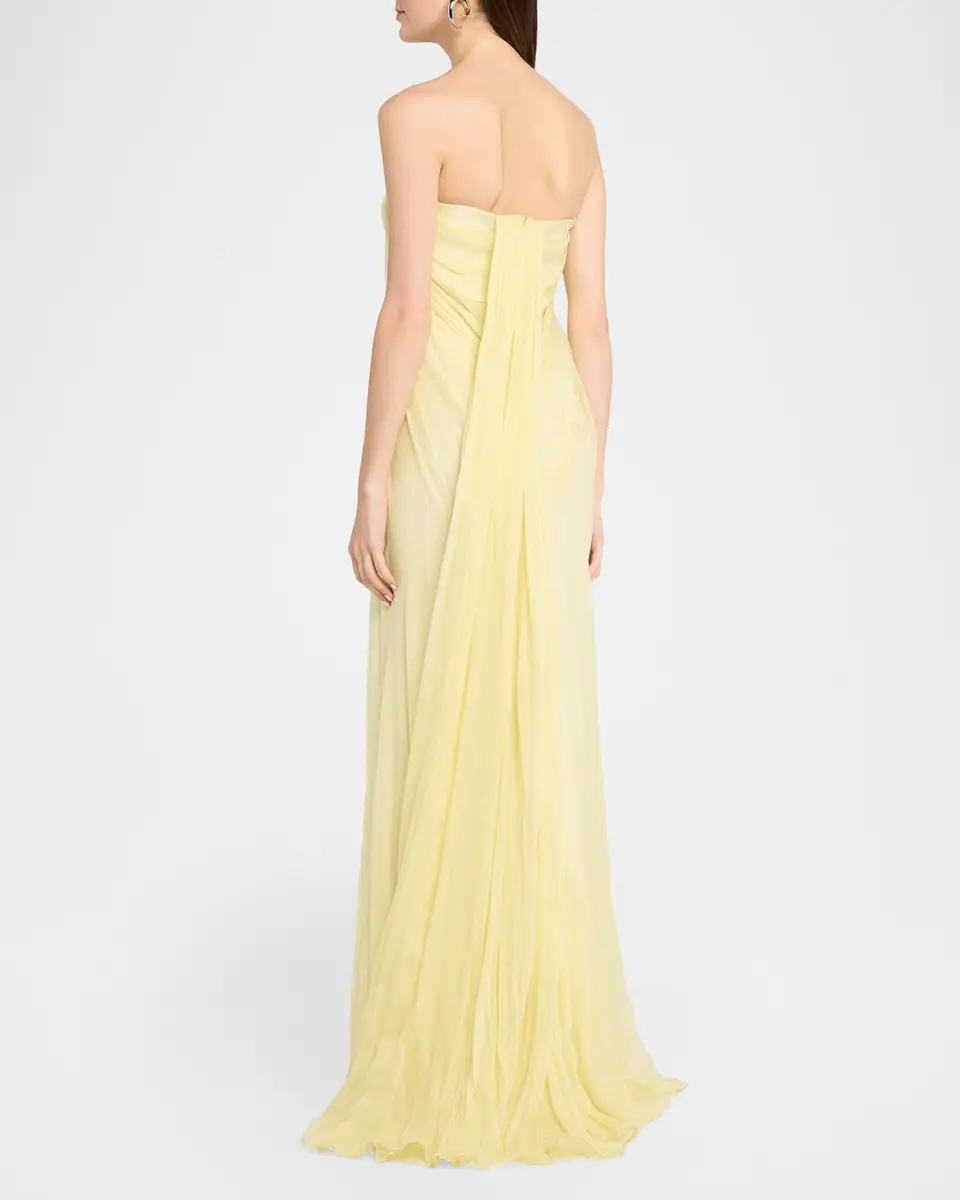 Alexander McQueen Strapless Draped Chiffon Bustier Maxi Dress | Thumbnail 3