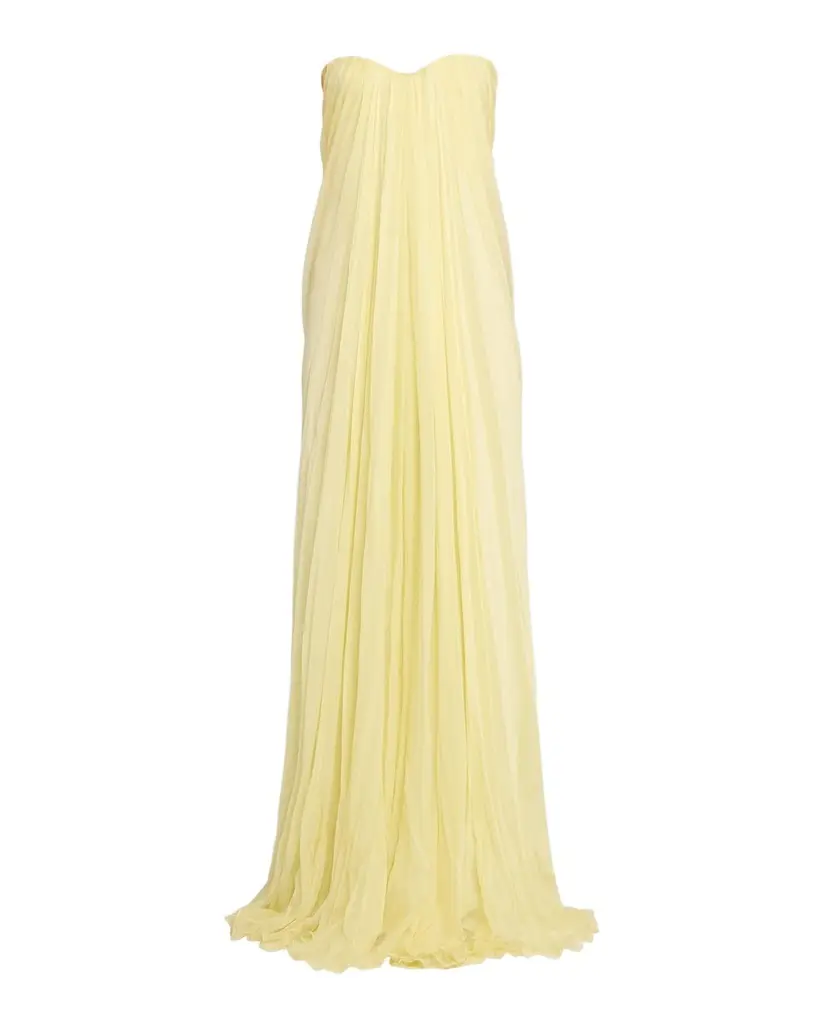 Strapless Draped Chiffon Bustier Maxi Dress