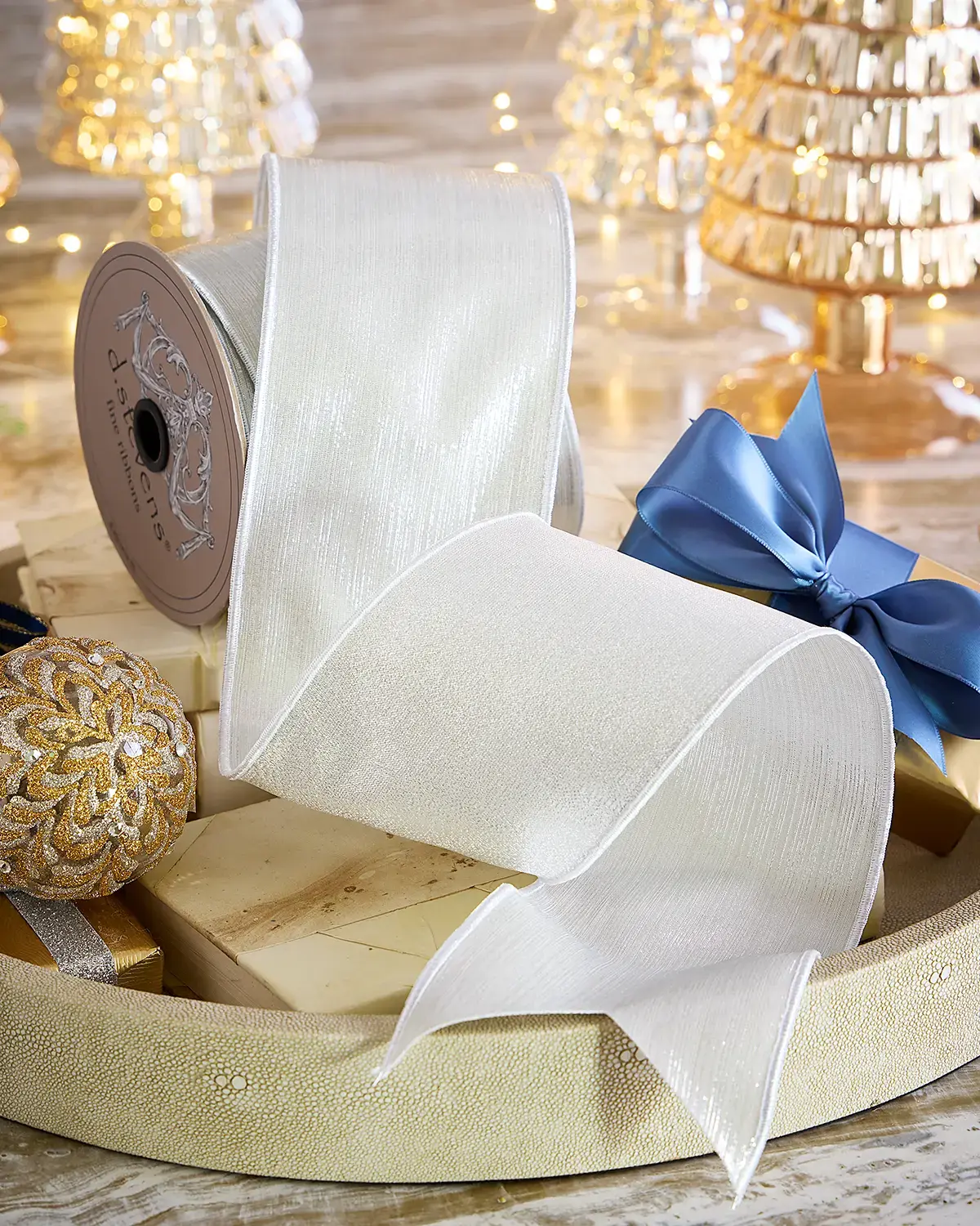 D. Stevens Brushed Metallic Ribbon, 4" x 10 Yards