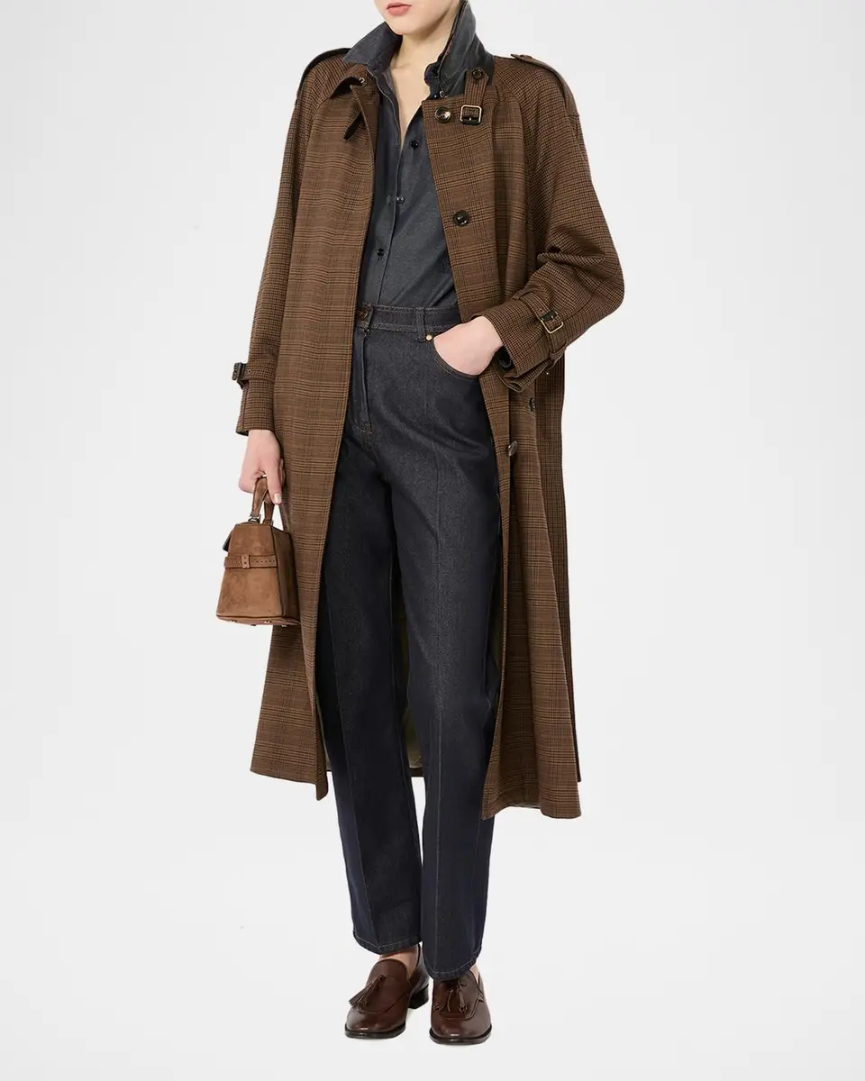 Max Mara Prince of Whales Wool Belted Long Trench | Thumbnail 2 Max Mara Prince of Whales Wool Belted Long Trench | Thumbnail 2