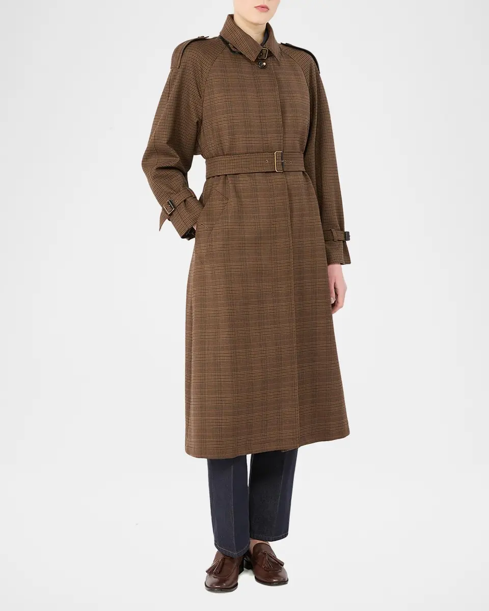 Max Mara Prince of Whales Wool Belted Long Trench | Thumbnail 4 Max Mara Prince of Whales Wool Belted Long Trench | Thumbnail 4