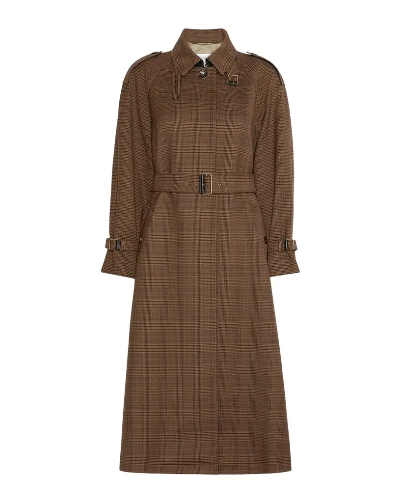 Max Mara Prince of Whales Wool Belted Long Trench