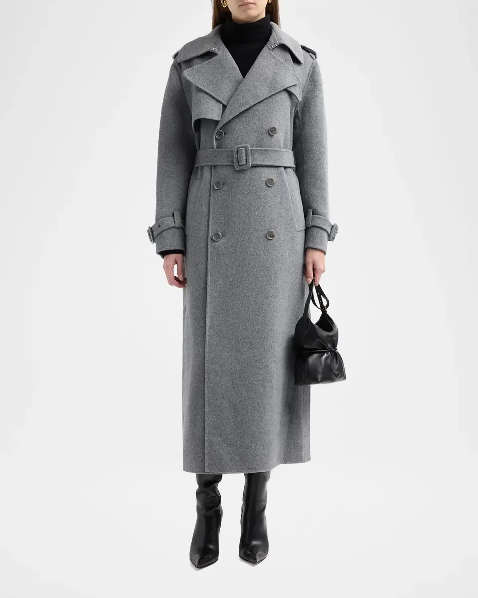 Simkhai Rumi Belted Wool-Blend Double-Breasted Long Coat | Thumbnail 2 Simkhai Rumi Belted Wool-Blend Double-Breasted Long Coat | Thumbnail 2