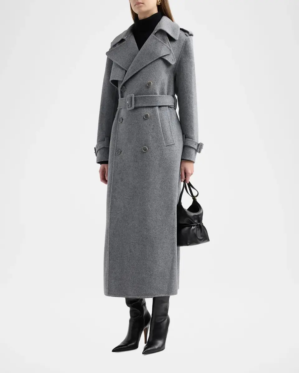 Simkhai Rumi Belted Wool-Blend Double-Breasted Long Coat | Thumbnail 4 Simkhai Rumi Belted Wool-Blend Double-Breasted Long Coat | Thumbnail 4