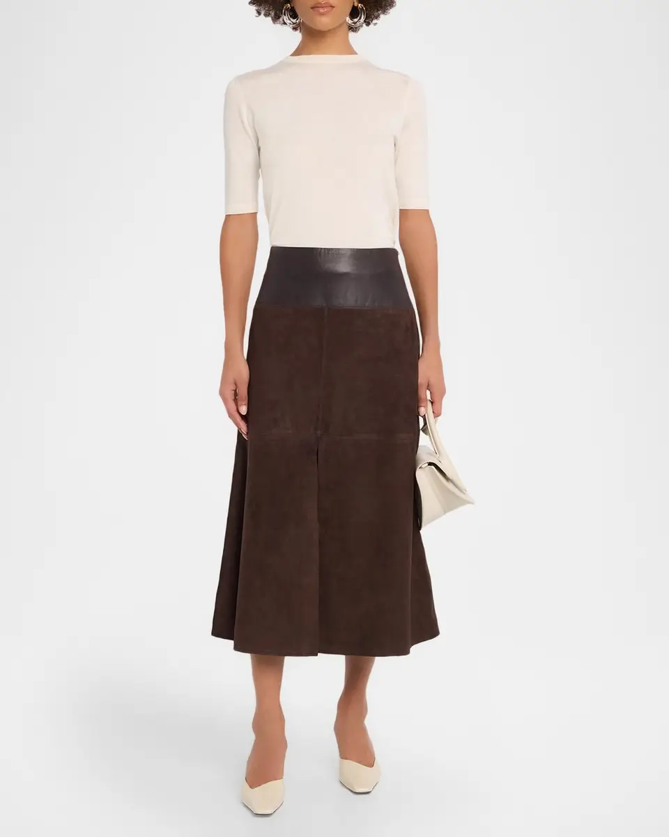 TANYA TAYLOR Hudson Suede Leather Combo Midi Skirt | Thumbnail 2