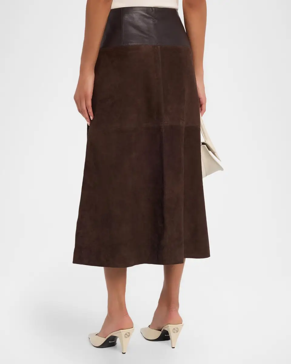TANYA TAYLOR Hudson Suede Leather Combo Midi Skirt | Thumbnail 3