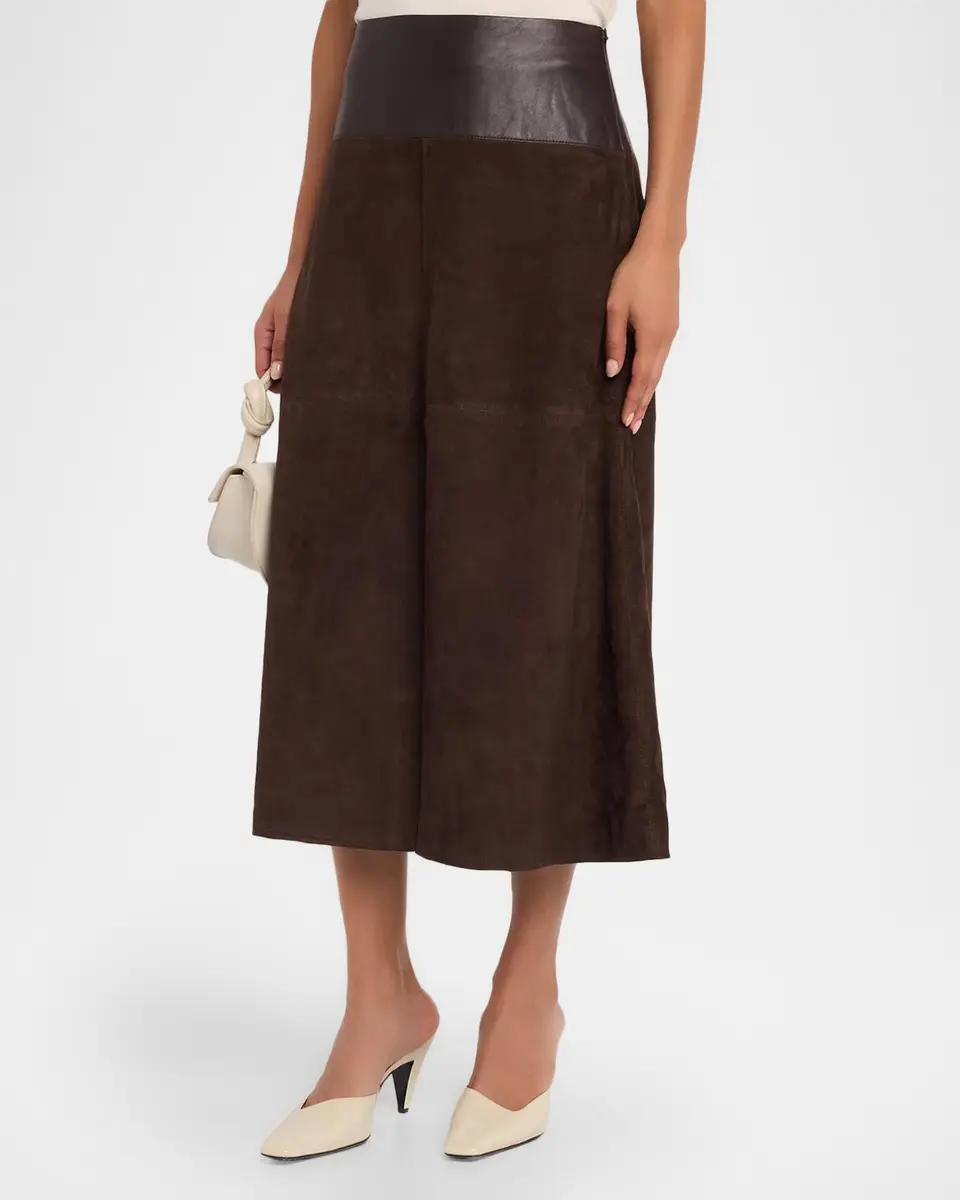 TANYA TAYLOR Hudson Suede Leather Combo Midi Skirt | Thumbnail 4