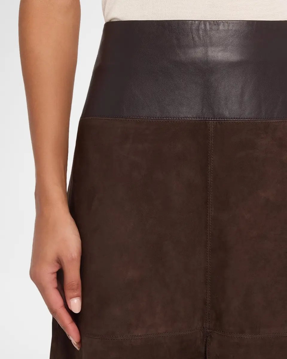 TANYA TAYLOR Hudson Suede Leather Combo Midi Skirt | Thumbnail 5