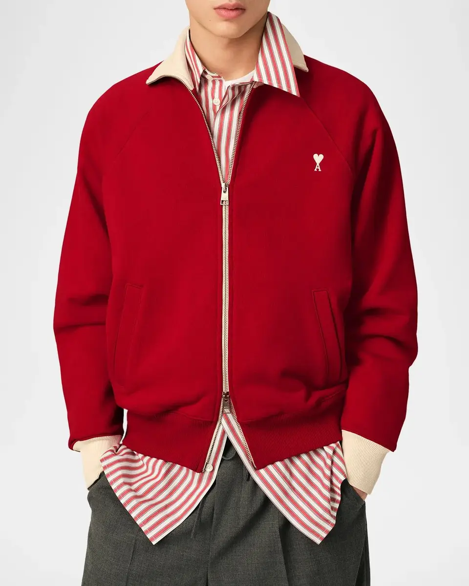 AMI PARIS Men's Contrast Trim Cotton Track Jacket | Thumbnail 2 AMI PARIS Men's Contrast Trim Cotton Track Jacket | Thumbnail 2