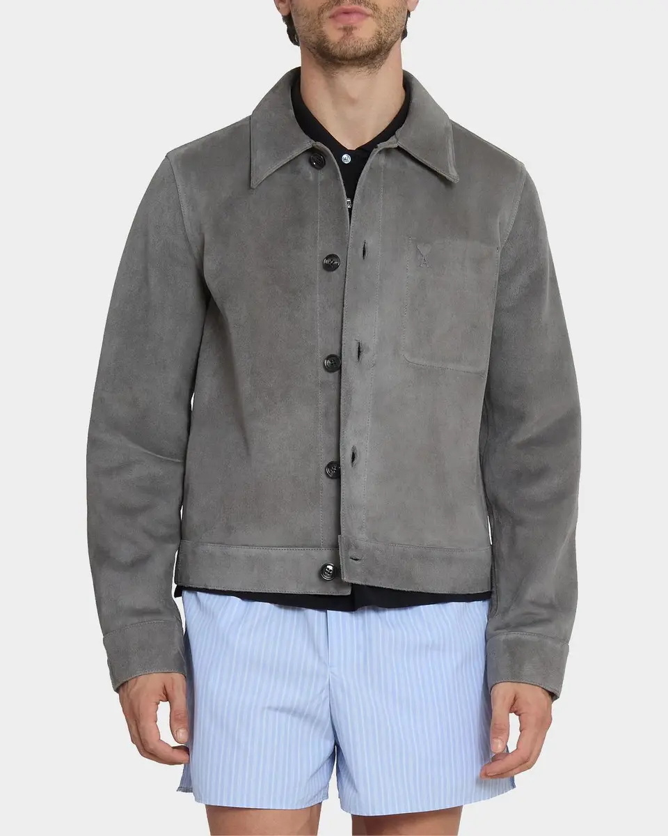 AMI PARIS Men's Ami De Coeur Suede Jacket | Thumbnail 4