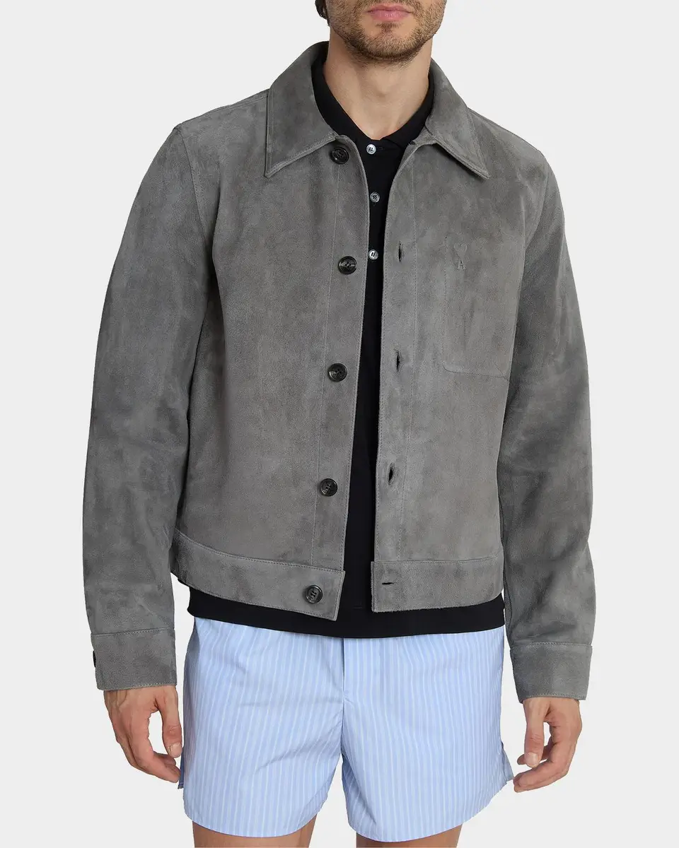 AMI PARIS Men's Ami De Coeur Suede Jacket | Thumbnail 5