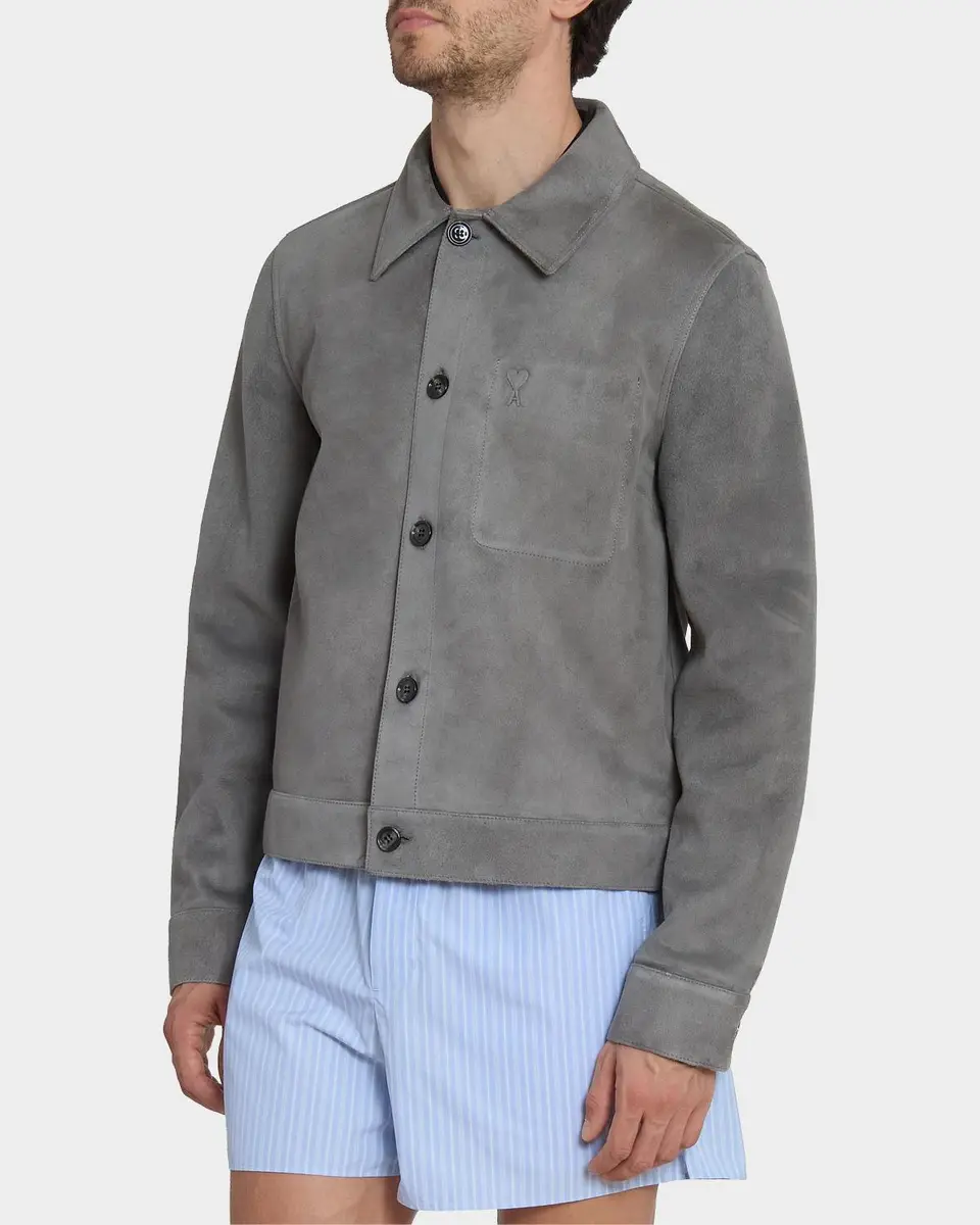 AMI PARIS Men's Ami De Coeur Suede Jacket | Thumbnail 6
