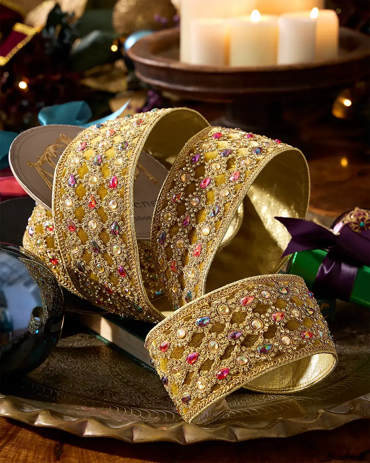 D. Stevens Marquess Jewel Trim on Velvet Ribbon, 4" x 10 Yards