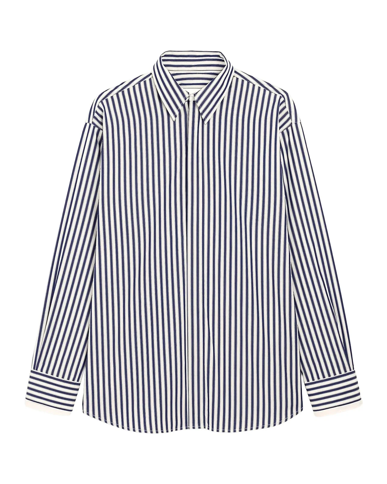 AMI PARIS Striped Cotton Removable Collar Shirt