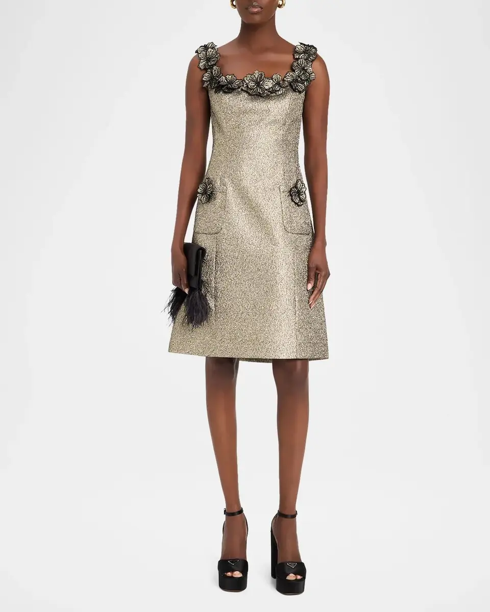 Rickie Freeman for Teri Jon Floral Applique Metallic Jacquard Dress | Thumbnail 2 Rickie Freeman for Teri Jon Floral Applique Metallic Jacquard Dress | Thumbnail 2