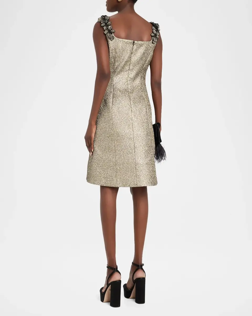 Rickie Freeman for Teri Jon Floral Applique Metallic Jacquard Dress | Thumbnail 3 Rickie Freeman for Teri Jon Floral Applique Metallic Jacquard Dress | Thumbnail 3