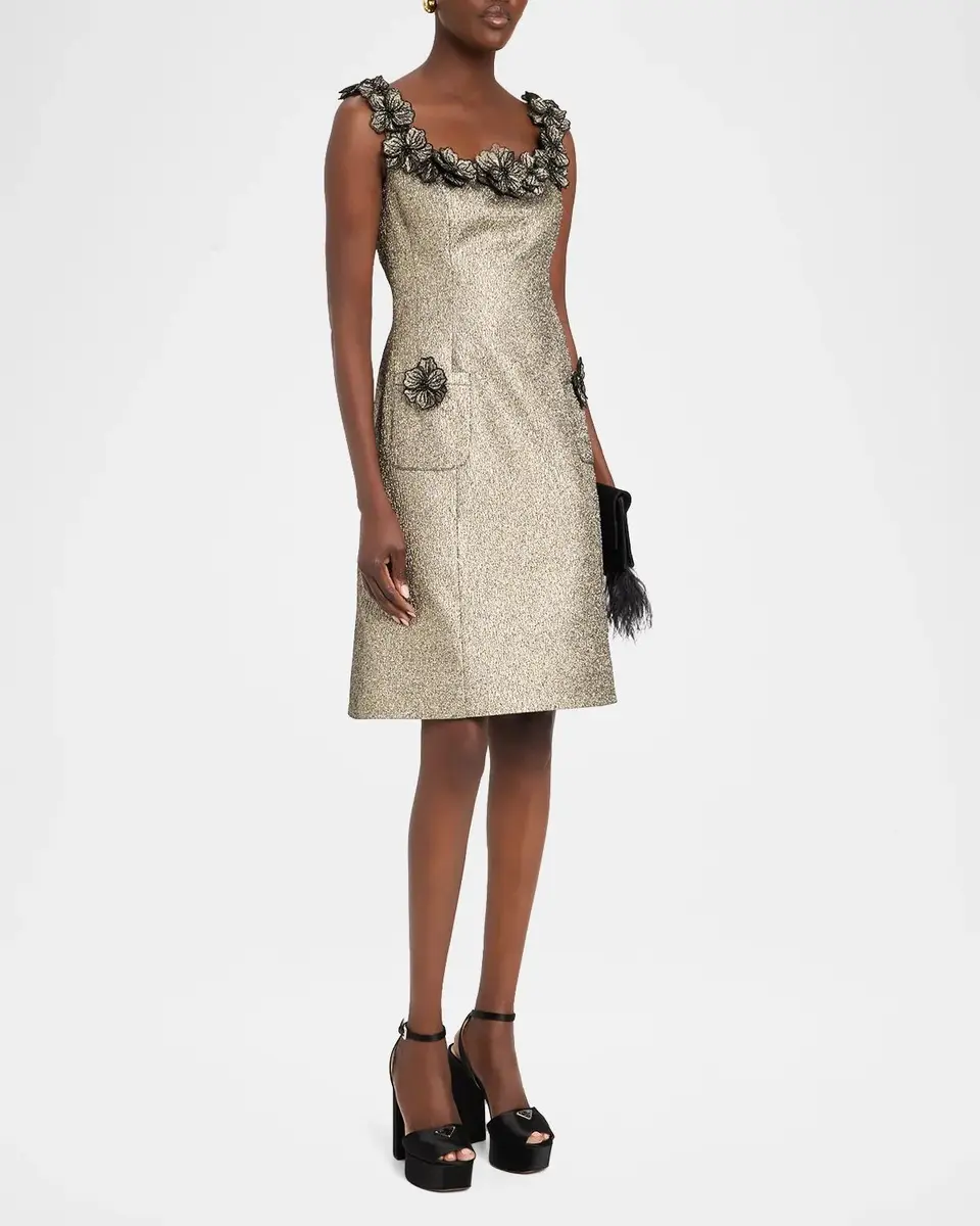 Rickie Freeman for Teri Jon Floral Applique Metallic Jacquard Dress | Thumbnail 4 Rickie Freeman for Teri Jon Floral Applique Metallic Jacquard Dress | Thumbnail 4