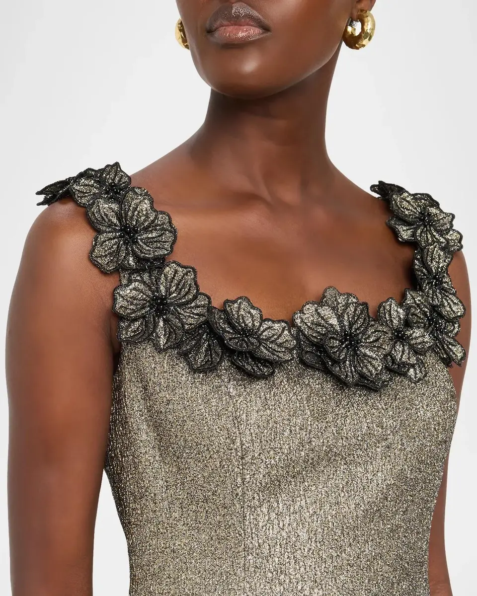 Rickie Freeman for Teri Jon Floral Applique Metallic Jacquard Dress | Thumbnail 5 Rickie Freeman for Teri Jon Floral Applique Metallic Jacquard Dress | Thumbnail 5