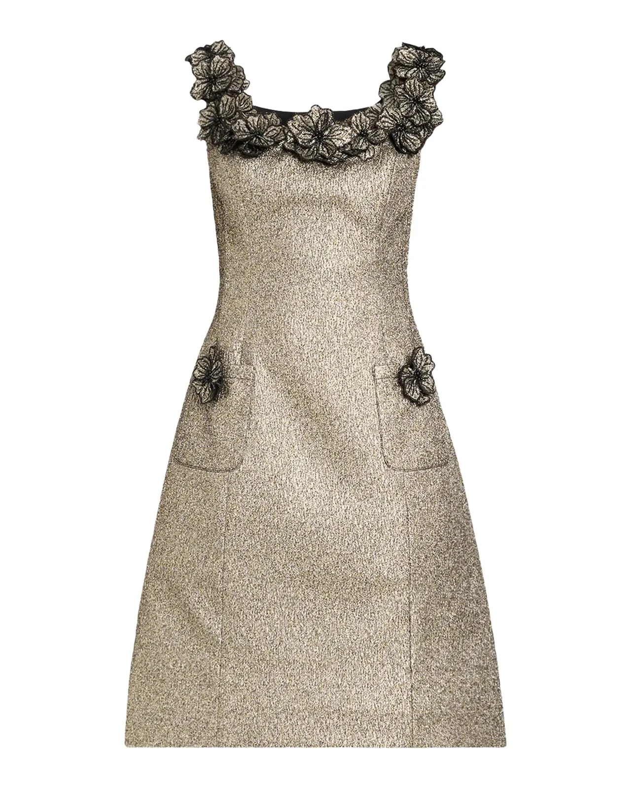 Floral Applique Metallic Jacquard Dress Floral Applique Metallic Jacquard Dress
