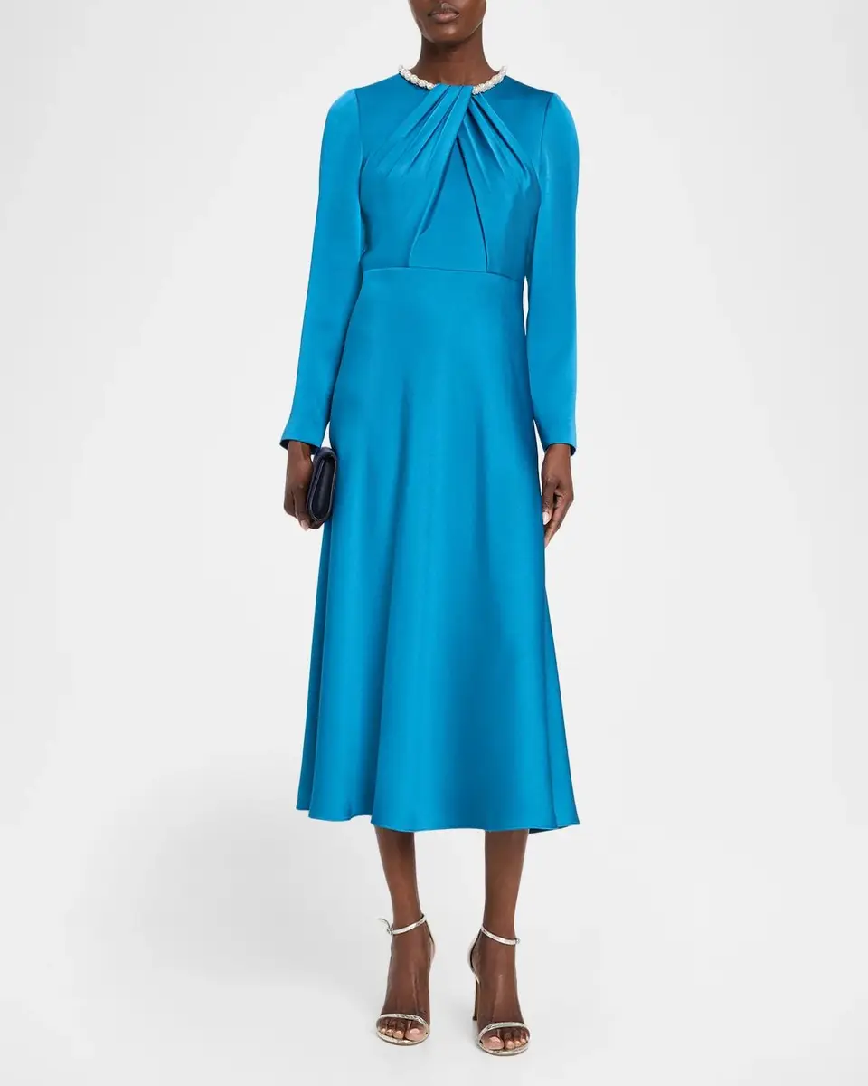 Rickie Freeman for Teri Jon Crystal-Trim Crepe Back Satin Midi Dress | Thumbnail 2 Rickie Freeman for Teri Jon Crystal-Trim Crepe Back Satin Midi Dress | Thumbnail 2