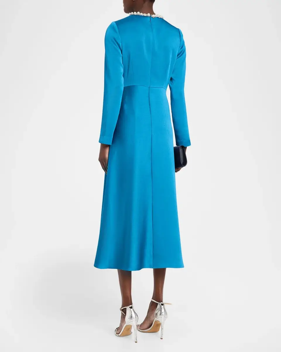 Rickie Freeman for Teri Jon Crystal-Trim Crepe Back Satin Midi Dress | Thumbnail 3 Rickie Freeman for Teri Jon Crystal-Trim Crepe Back Satin Midi Dress | Thumbnail 3
