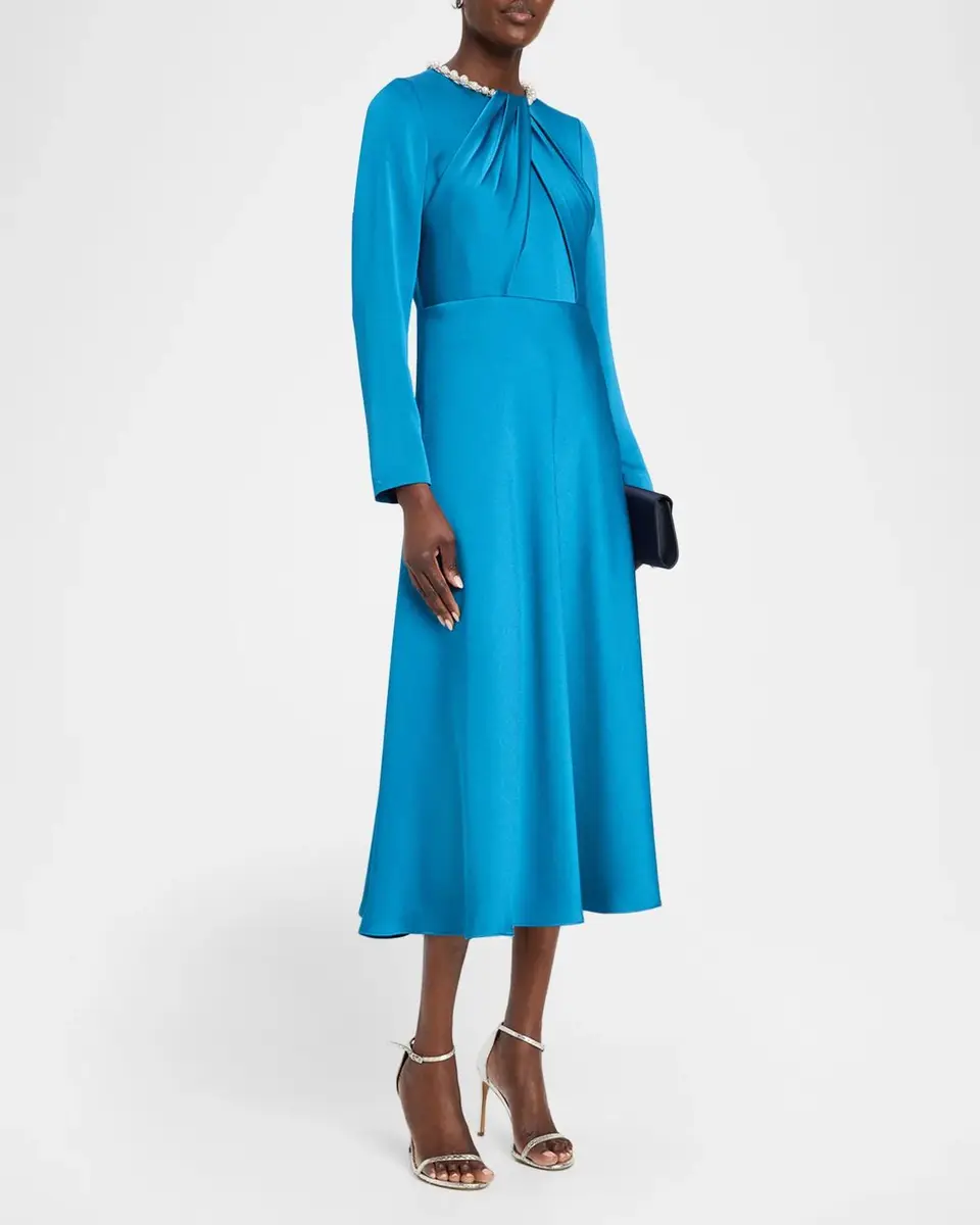 Rickie Freeman for Teri Jon Crystal-Trim Crepe Back Satin Midi Dress | Thumbnail 4 Rickie Freeman for Teri Jon Crystal-Trim Crepe Back Satin Midi Dress | Thumbnail 4
