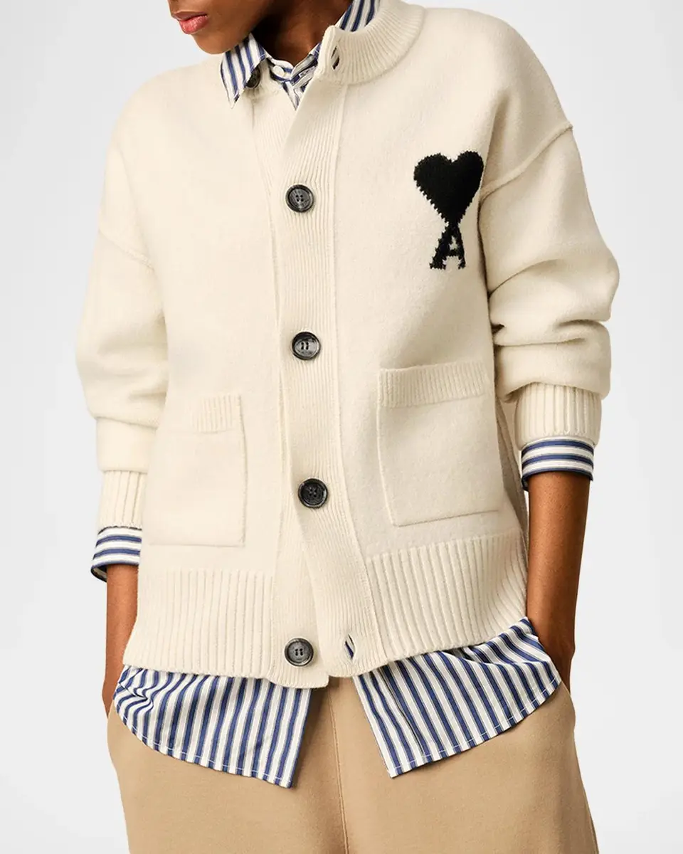 AMI PARIS Ami De Coeur Wool Crewneck Cardigan | Thumbnail 4 AMI PARIS Ami De Coeur Wool Crewneck Cardigan | Thumbnail 4