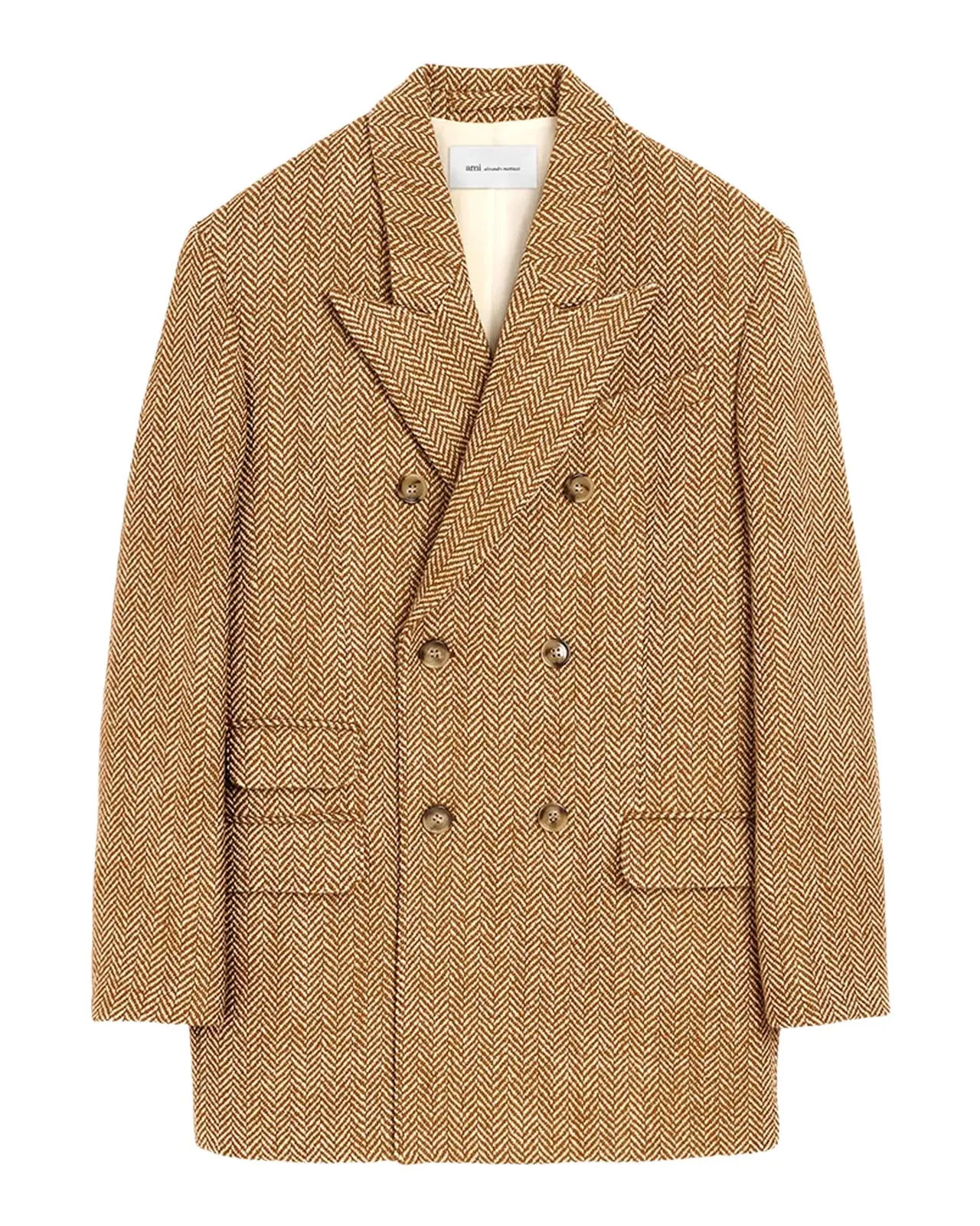 AMI PARIS Double-Breasted Herringbone Wool Oversized Blazer Jacket
