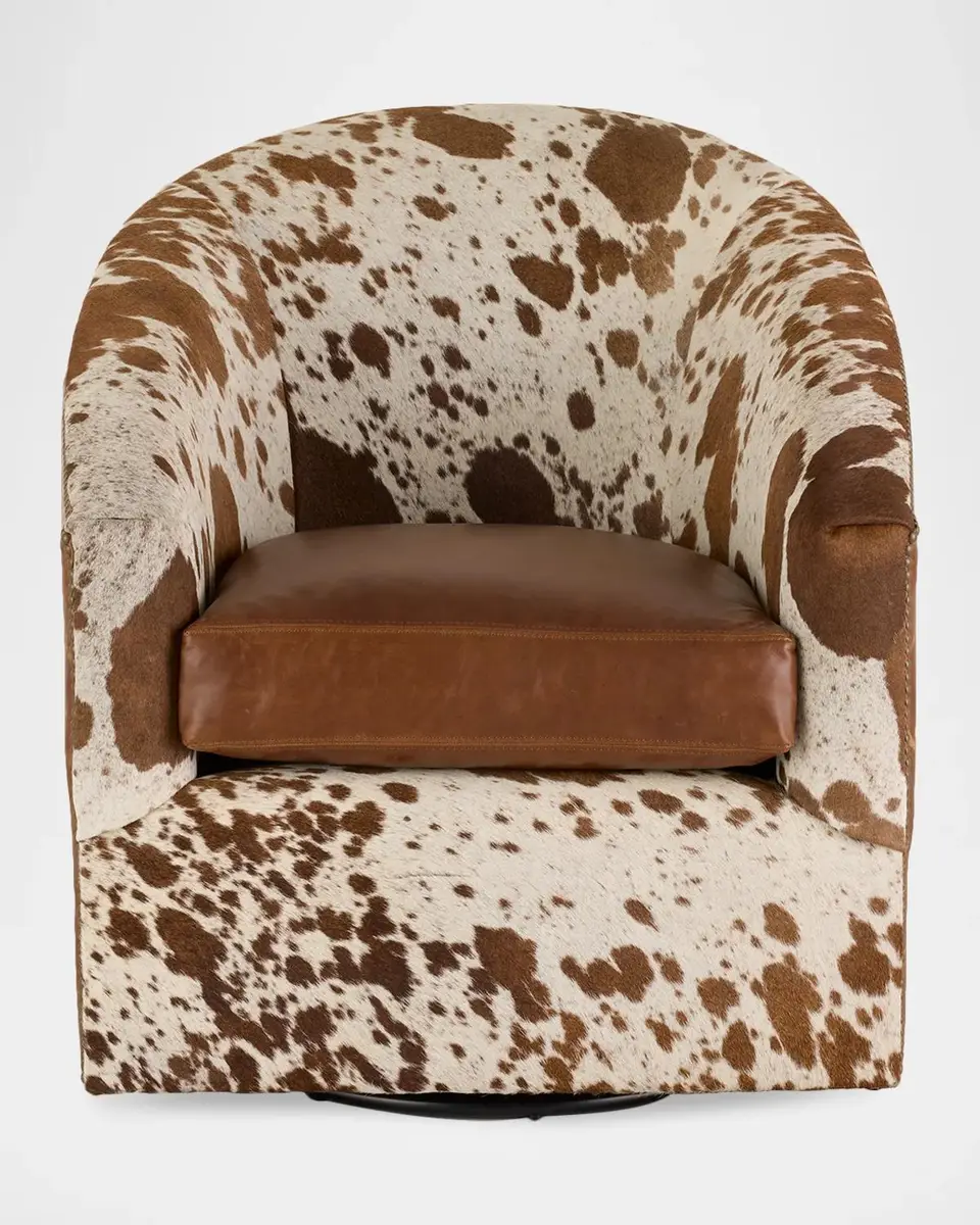 Old Hickory Tannery Taylor Hair on Hide & Leather Swivel Chair | Thumbnail 2