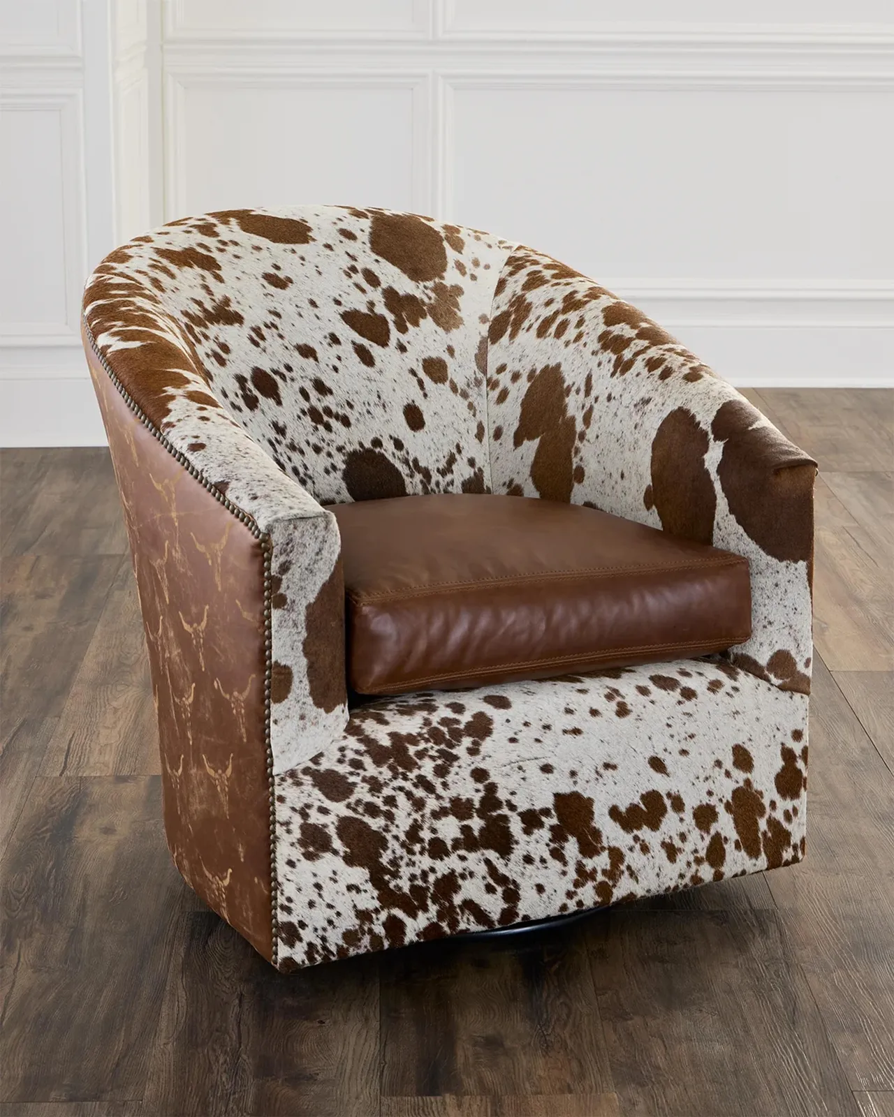 Old Hickory Tannery Taylor Hair on Hide & Leather Swivel Chair