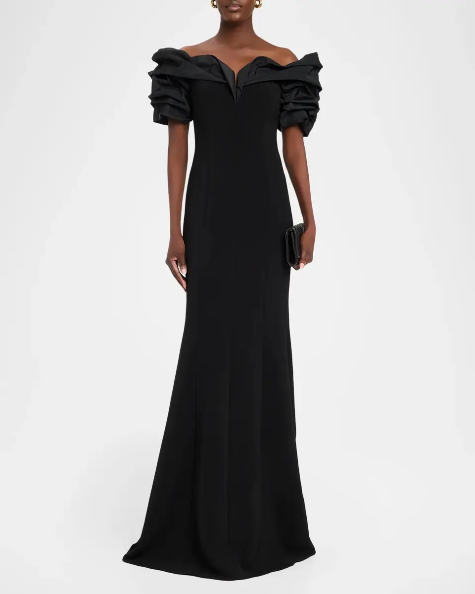 Rickie Freeman for Teri Jon Taffeta-Trim Crepe Mermaid Gown | Thumbnail 2