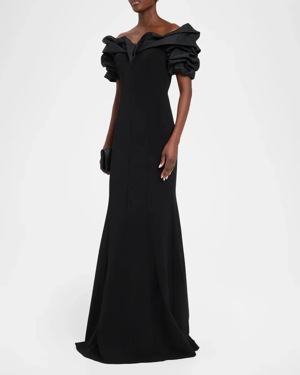 Rickie Freeman for Teri Jon Taffeta-Trim Crepe Mermaid Gown | Thumbnail 4